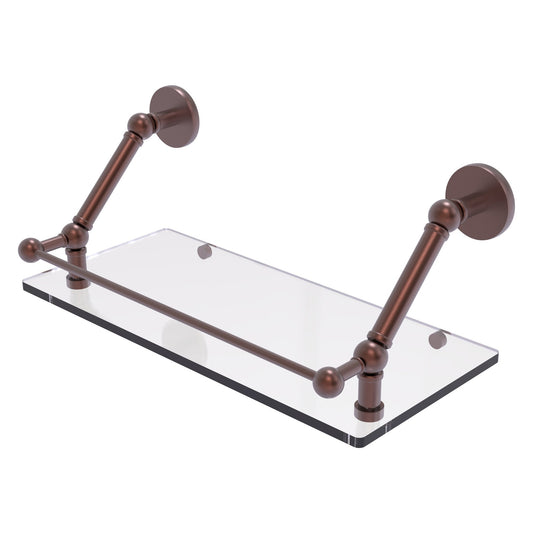 Allied Brass Prestige Skyline 18" x 8.6" Antique Copper Solid Brass Floating Glass Shelf With Gallery Rail