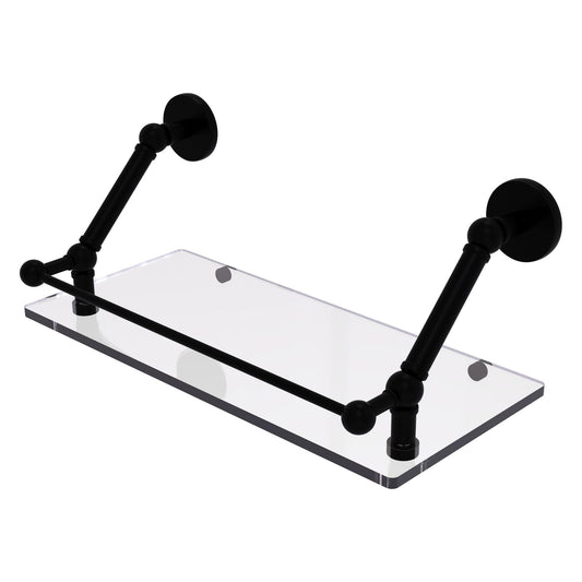 Allied Brass Prestige Skyline 18" x 8.6" Matte Black Solid Brass Floating Glass Shelf With Gallery Rail