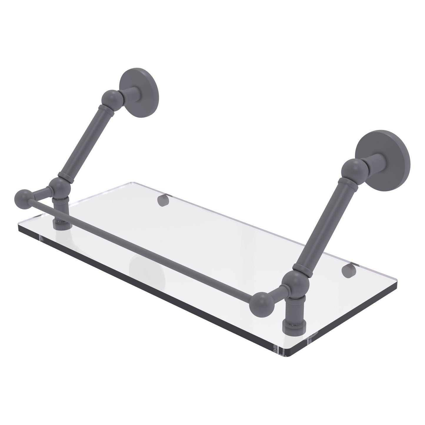Allied Brass Prestige Skyline 18" x 8.6" Matte Gray Solid Brass Floating Glass Shelf With Gallery Rail
