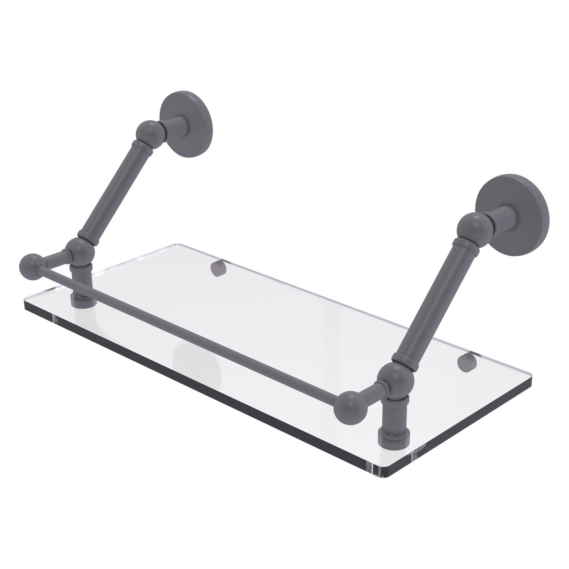 Allied Brass Prestige Skyline 18" x 8.6" Matte Gray Solid Brass Floating Glass Shelf With Gallery Rail
