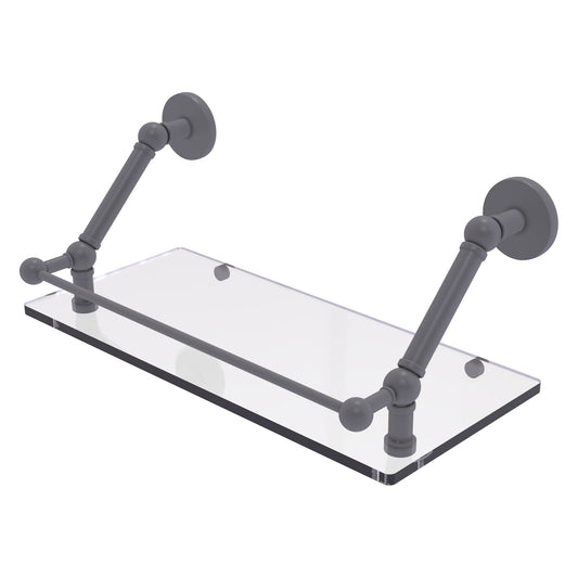 Allied Brass Prestige Skyline 18" x 8.6" Matte Gray Solid Brass Floating Glass Shelf With Gallery Rail