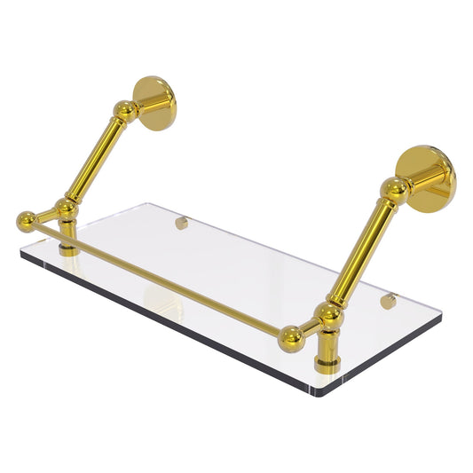 Allied Brass Prestige Skyline 18" x 8.6" Polished Brass Solid Brass Floating Glass Shelf With Gallery Rail