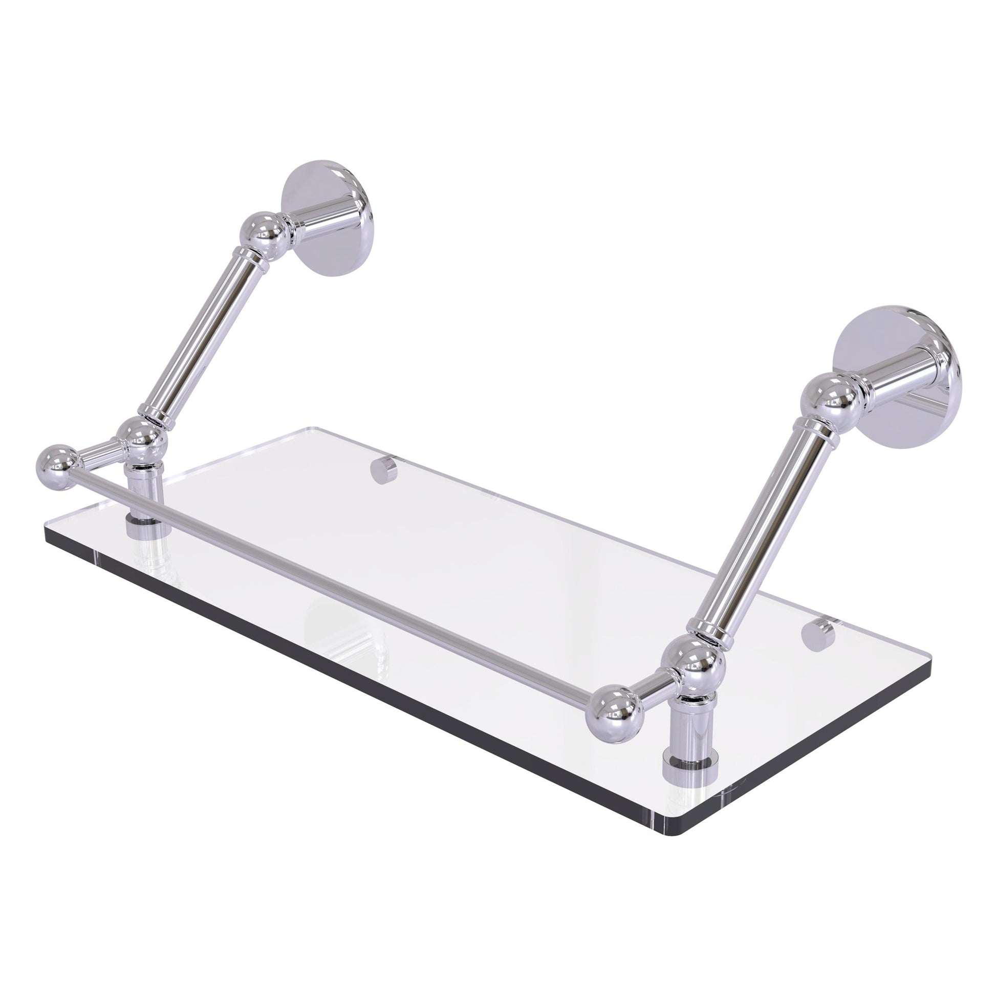 Allied Brass Prestige Skyline 18" x 8.6" Polished Chrome Solid Brass Floating Glass Shelf With Gallery Rail