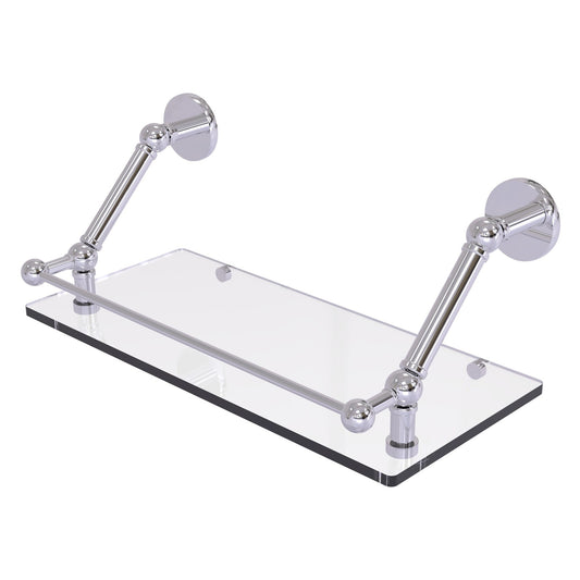 Allied Brass Prestige Skyline 18" x 8.6" Polished Chrome Solid Brass Floating Glass Shelf With Gallery Rail