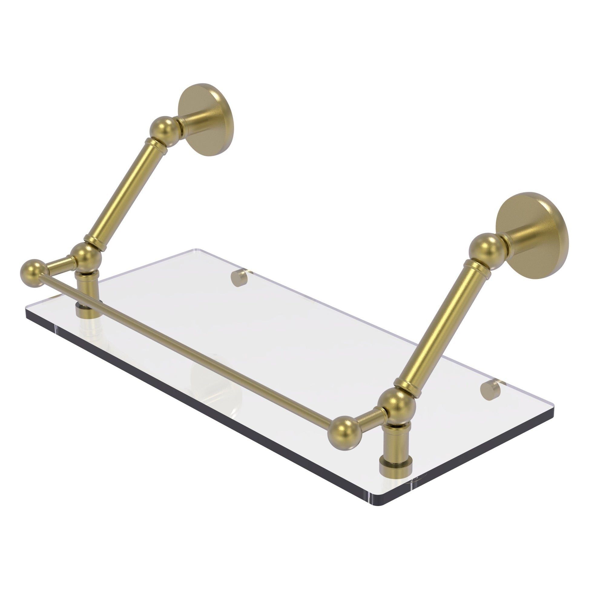 Allied Brass Prestige Skyline 18" x 8.6" Satin Brass Solid Brass Floating Glass Shelf With Gallery Rail