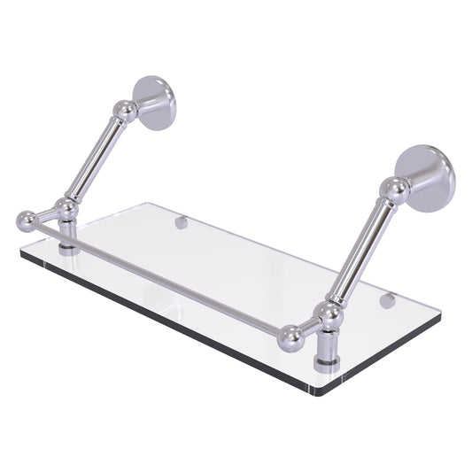 Allied Brass Prestige Skyline 18" x 8.6" Satin Chrome Solid Brass Floating Glass Shelf With Gallery Rail