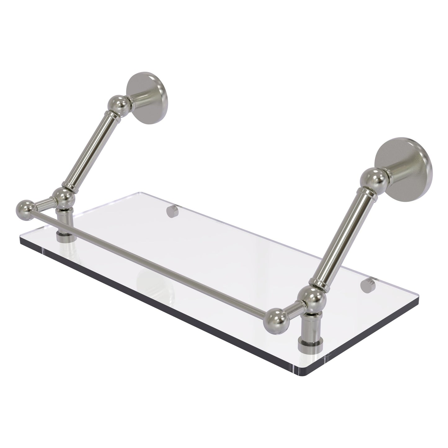 Allied Brass Prestige Skyline 18" x 8.6" Satin Nickel Solid Brass Floating Glass Shelf With Gallery Rail