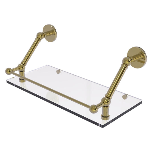 Allied Brass Prestige Skyline 18" x 8.6" Unlacquered Brass Solid Brass Floating Glass Shelf With Gallery Rail