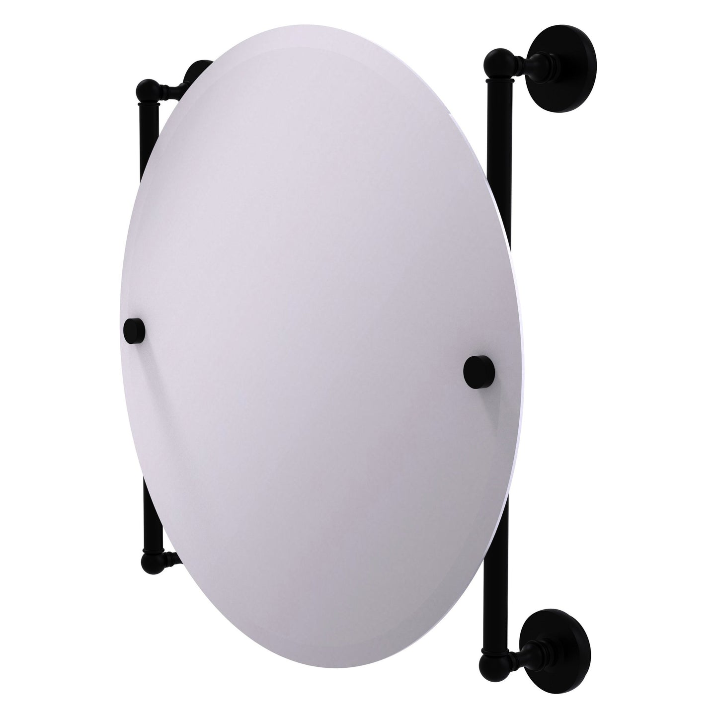 Allied Brass Prestige Skyline 22" x 3.8" Matte Black Solid Brass Round Frameless Rail Mounted Mirror