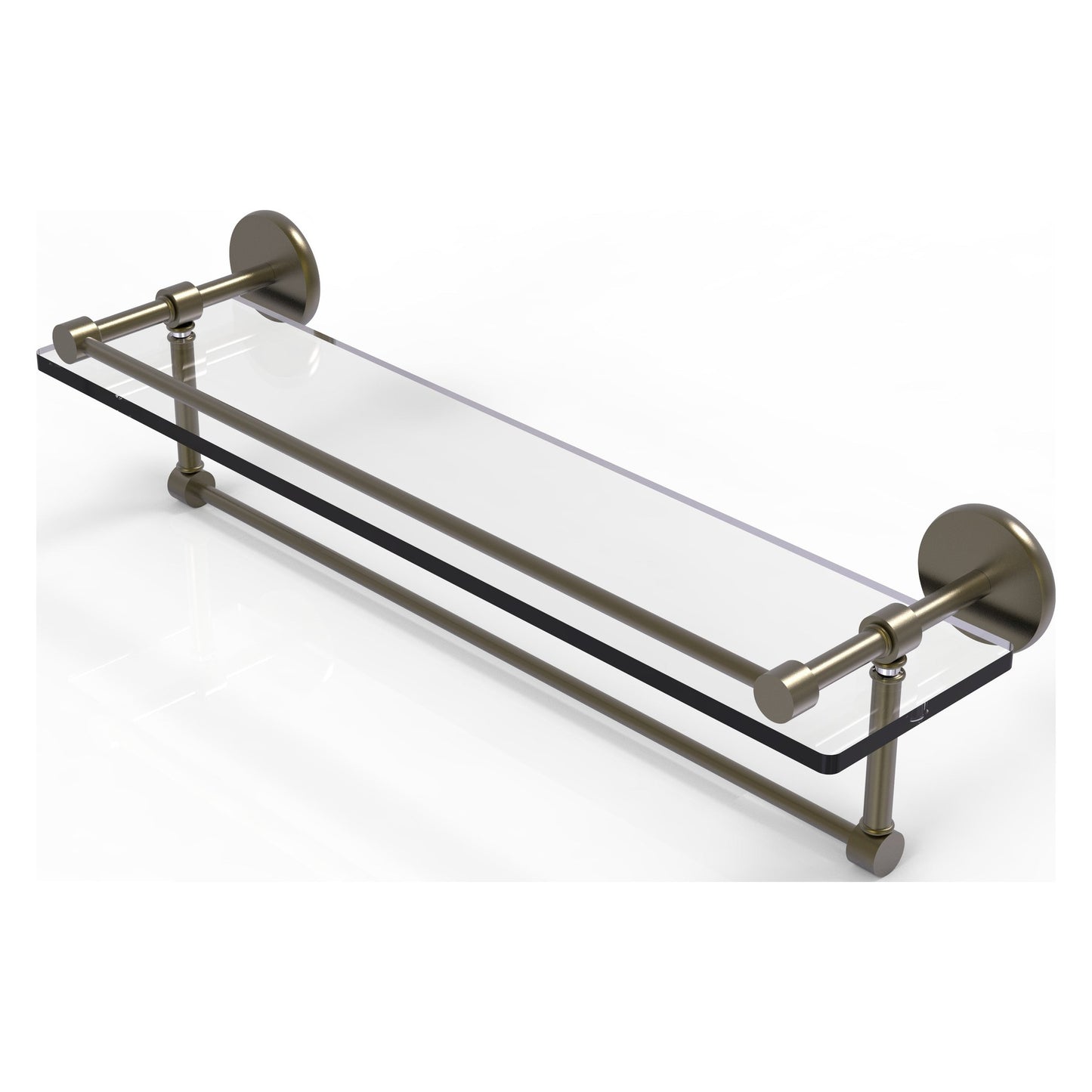 Allied Brass Prestige Skyline 22" x 5" Antique Brass Solid Brass Gallery Glass Shelf With Towel Bar