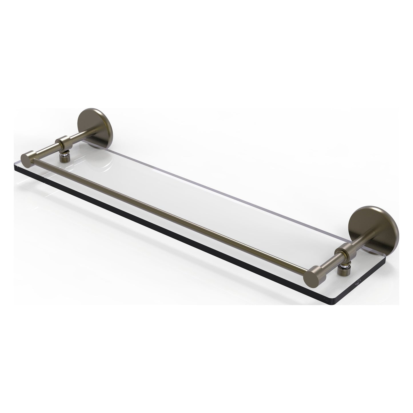 Allied Brass Prestige Skyline 22" x 5" Antique Brass Solid Brass Tempered Glass Shelf With Gallery Rail