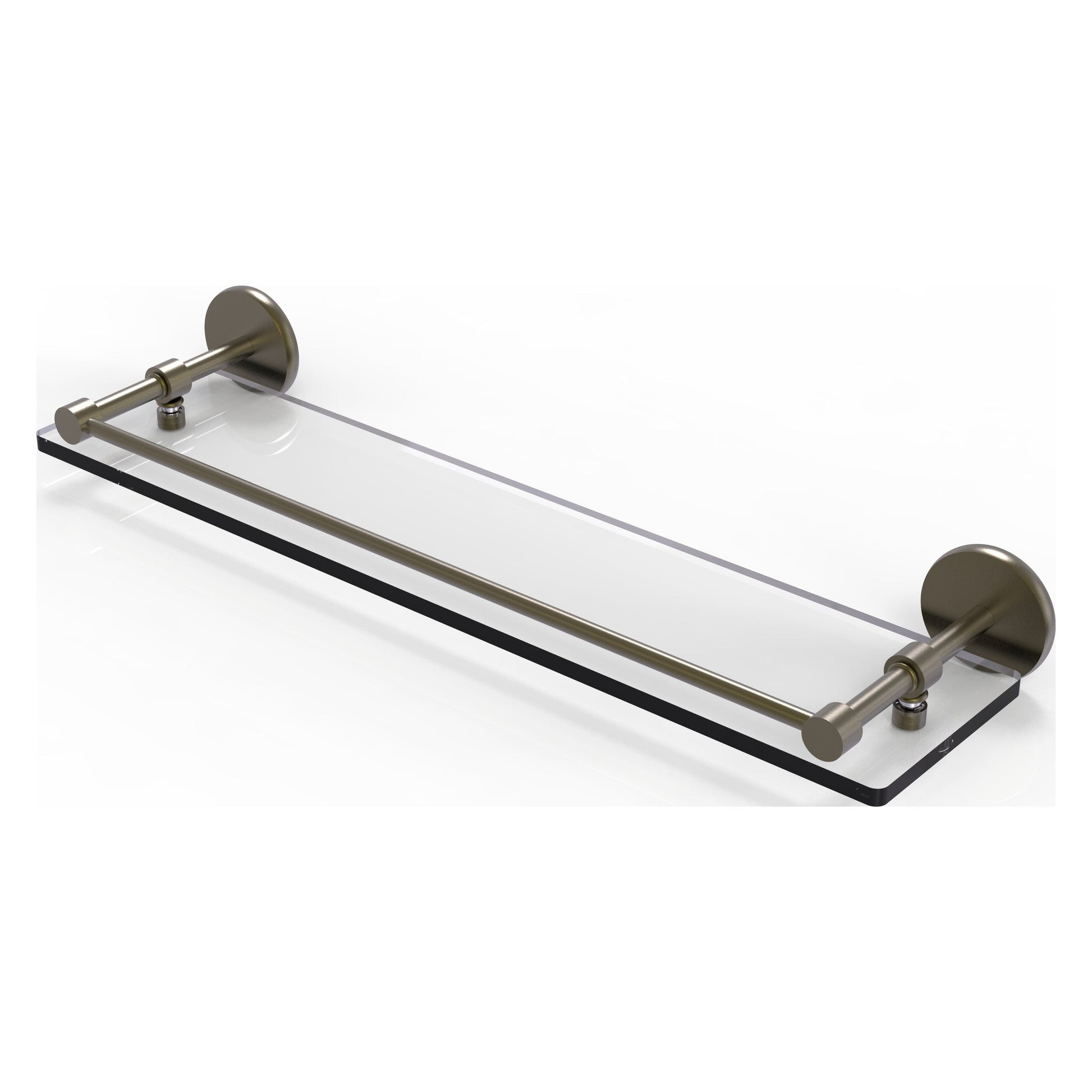 Allied Brass Prestige Skyline 22" x 5" Antique Brass Solid Brass Tempered Glass Shelf With Gallery Rail