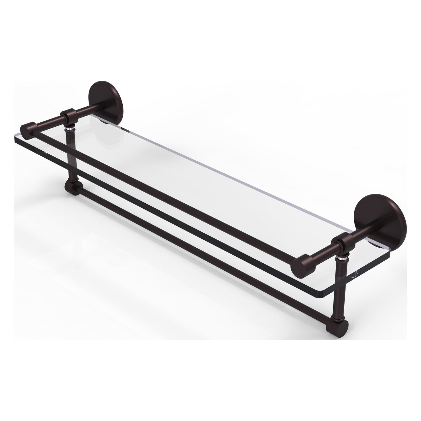 Allied Brass Prestige Skyline 22" x 5" Antique Bronze Solid Brass Gallery Glass Shelf With Towel Bar