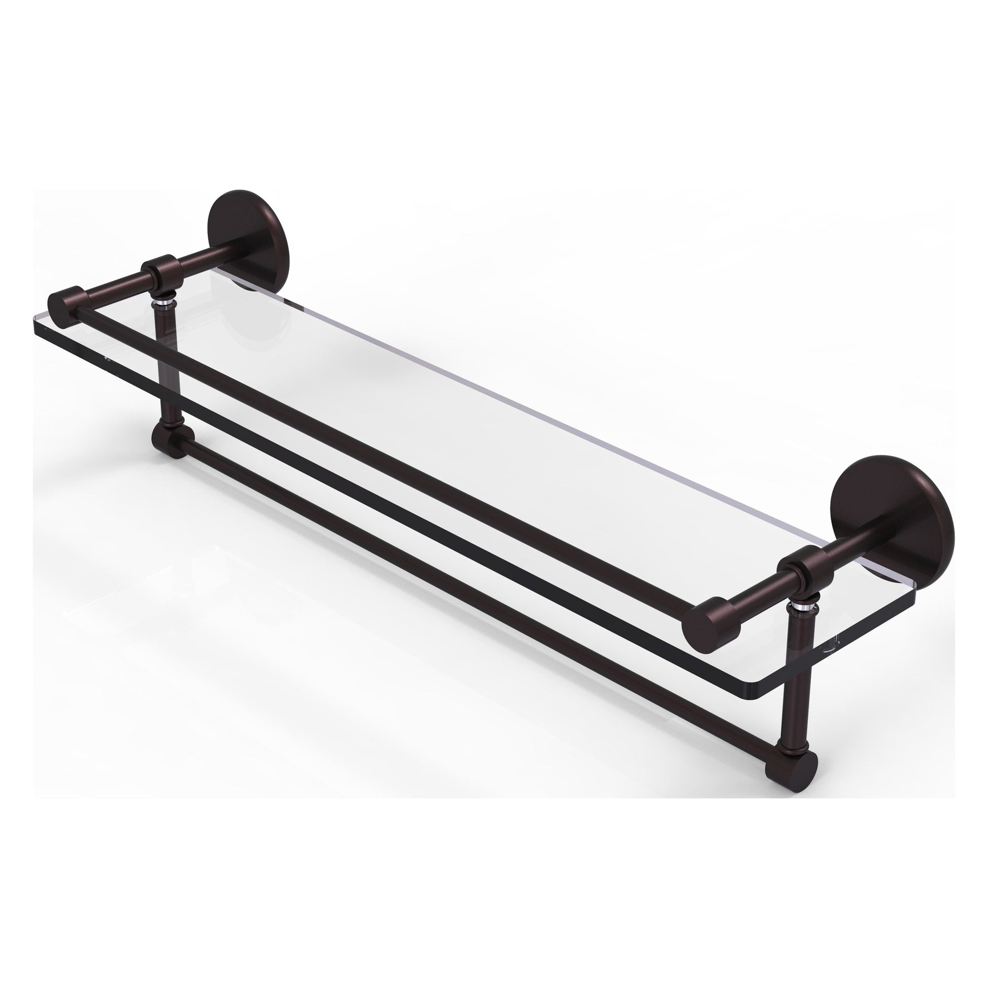 Allied Brass Prestige Skyline 22" x 5" Antique Bronze Solid Brass Gallery Glass Shelf With Towel Bar