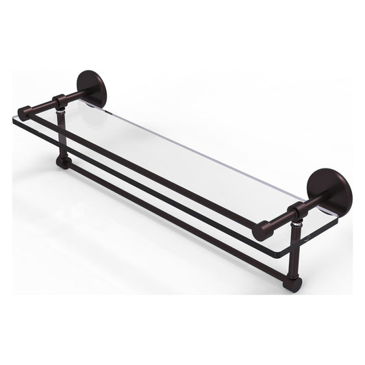 Allied Brass Prestige Skyline 22" x 5" Antique Bronze Solid Brass Gallery Glass Shelf With Towel Bar