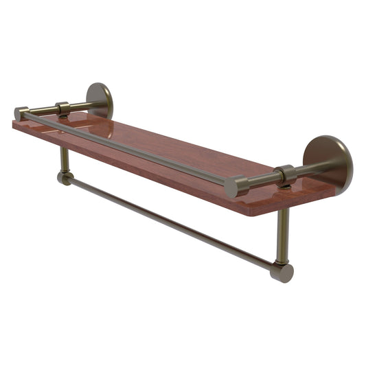 Allied Brass Prestige Skyline 22" x 5" Antique Bronze Solid Brass IPE Ironwood Shelf With Gallery Rail and Towel Bar