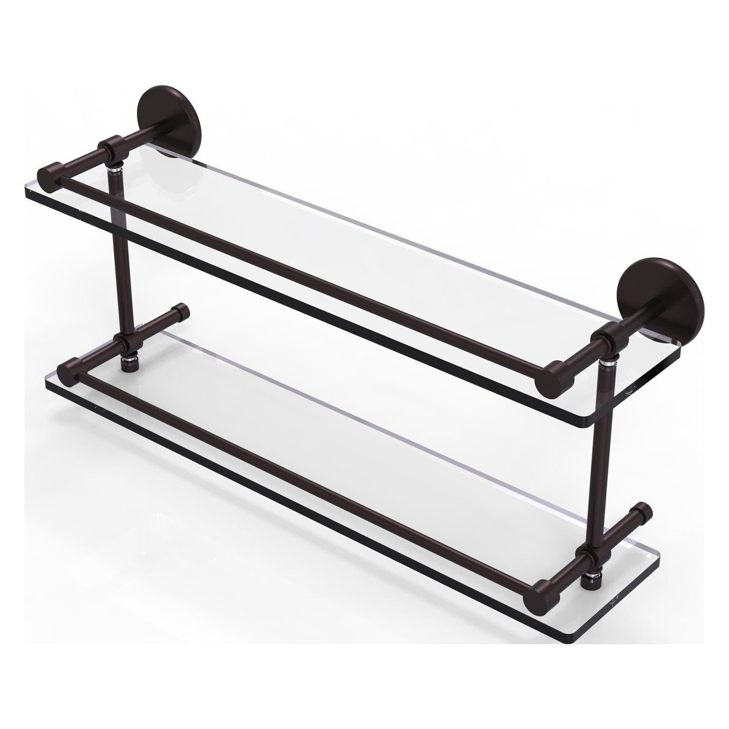 Allied Brass Prestige Skyline 22" x 5" Antique Bronze Solid Brass Tempered Double Glass Shelf With Gallery Rail