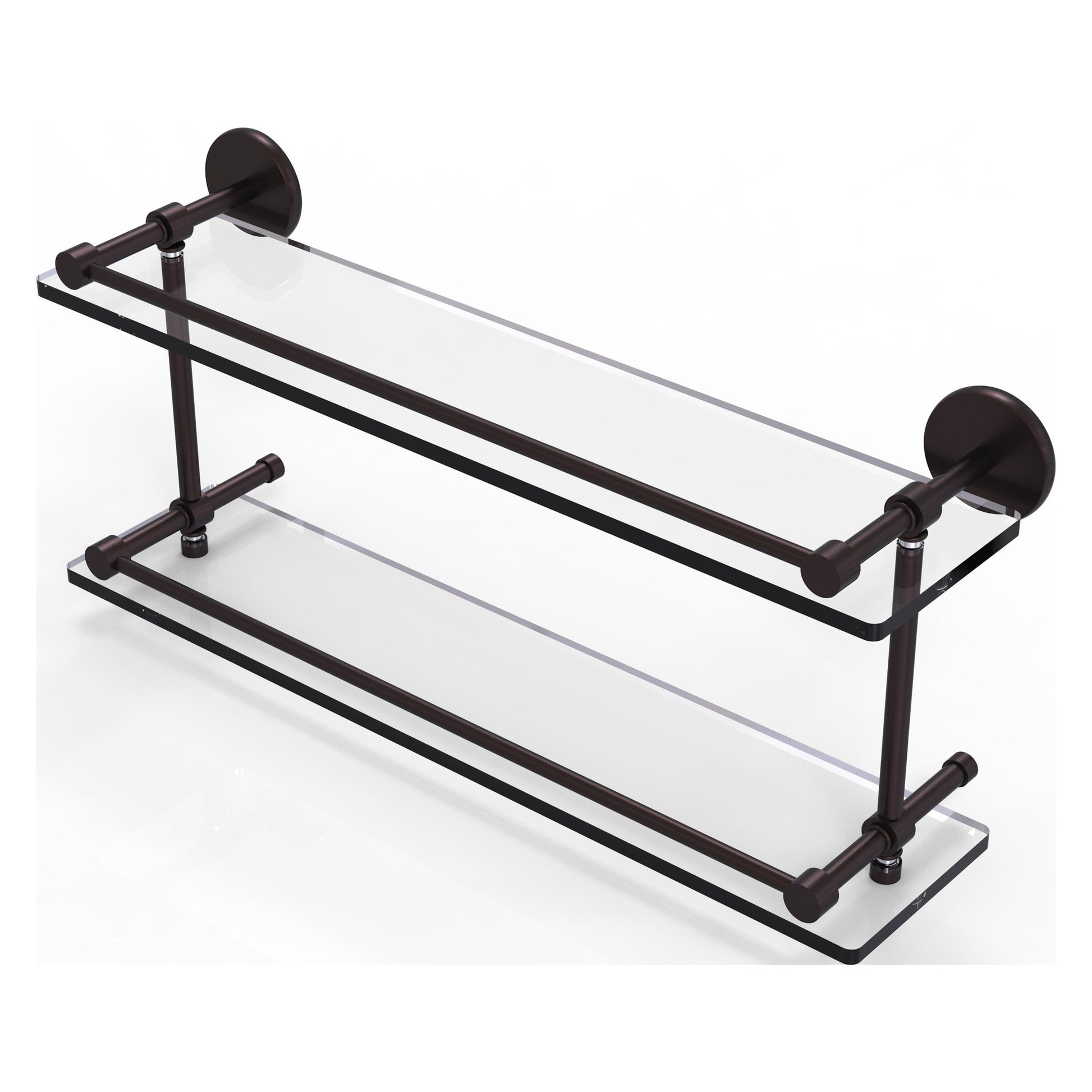 Allied Brass Prestige Skyline 22" x 5" Antique Bronze Solid Brass Tempered Double Glass Shelf With Gallery Rail