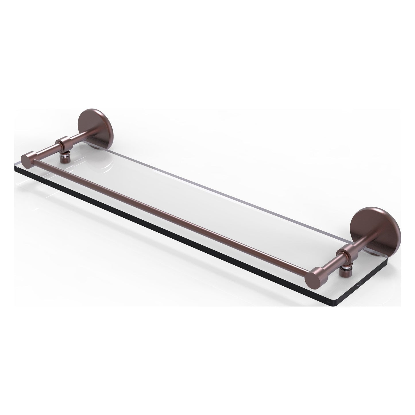 Allied Brass Prestige Skyline 22" x 5" Antique Copper Solid Brass Tempered Glass Shelf With Gallery Rail