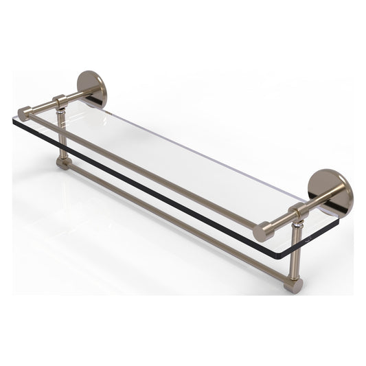 Allied Brass Prestige Skyline 22" x 5" Antique Pewter Solid Brass Gallery Glass Shelf With Towel Bar
