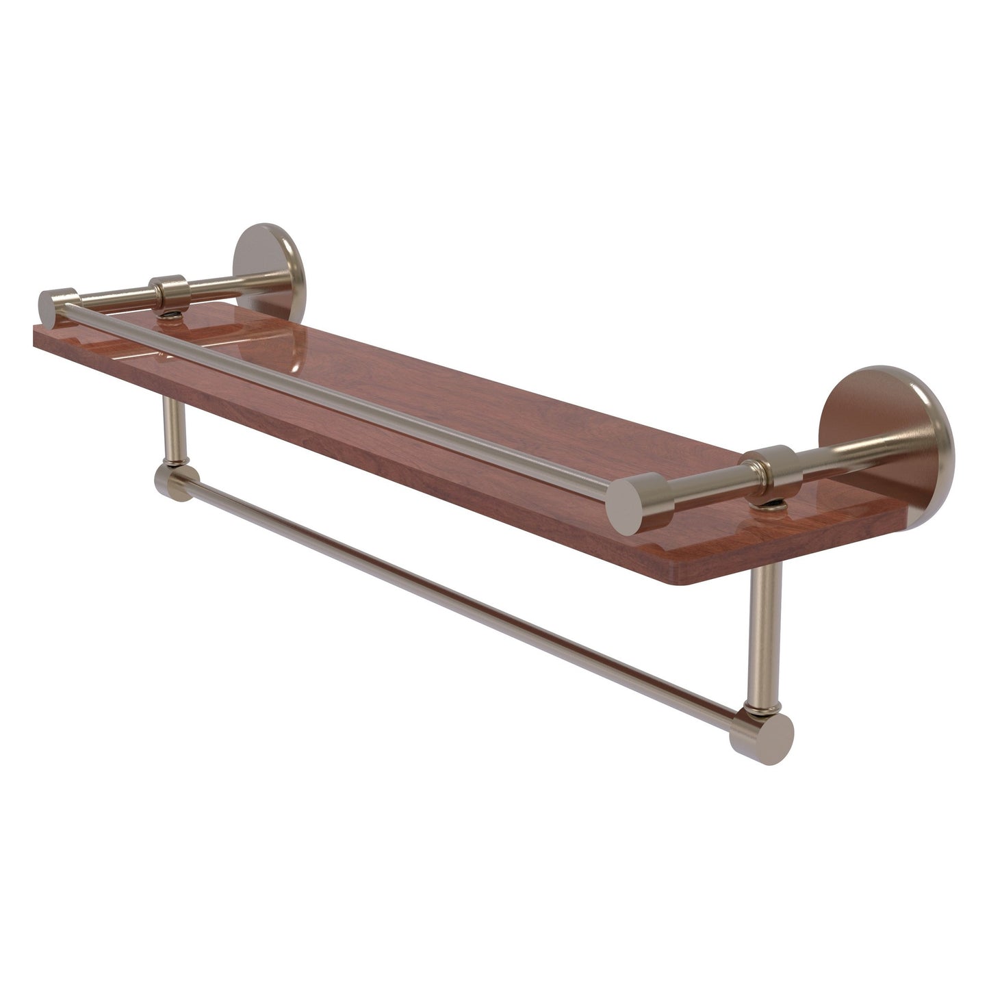 Allied Brass Prestige Skyline 22" x 5" Antique Pewter Solid Brass IPE Ironwood Shelf With Gallery Rail and Towel Bar