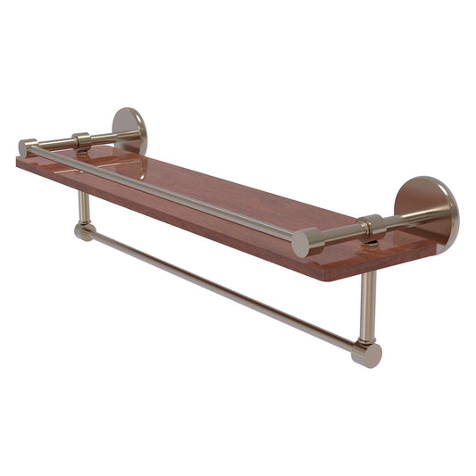 Allied Brass Prestige Skyline 22" x 5" Antique Pewter Solid Brass IPE Ironwood Shelf With Gallery Rail and Towel Bar