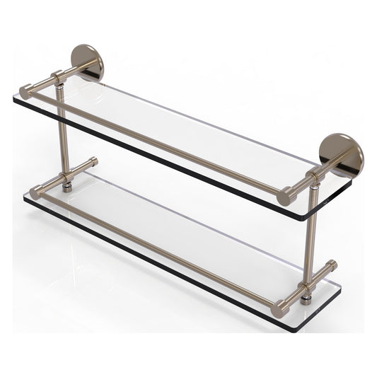 Allied Brass Prestige Skyline 22" x 5" Antique Pewter Solid Brass Tempered Double Glass Shelf With Gallery Rail