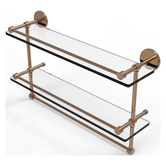 Allied Brass Prestige Skyline 22" x 5" Brushed Bronze Solid Brass Double Glass Shelf With Towel Bar