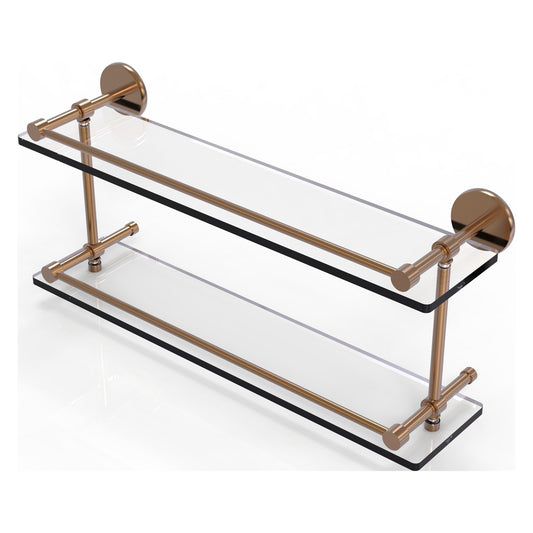 Allied Brass Prestige Skyline 22" x 5" Brushed Bronze Solid Brass Tempered Double Glass Shelf With Gallery Rail