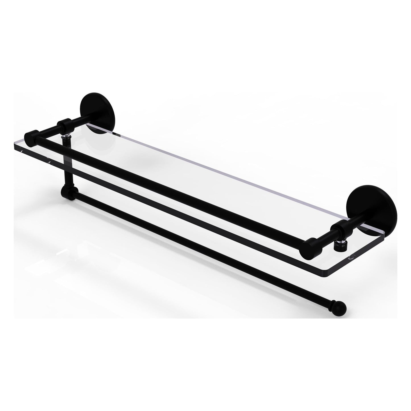 Allied Brass Prestige Skyline 22" x 5" Matte Black Solid Brass Paper Towel Holder With 22" Gallery Glass Shelf