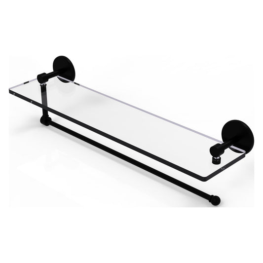 Allied Brass Prestige Skyline 22" x 5" Matte Black Solid Brass Paper Towel Holder With 22" Glass Shelf