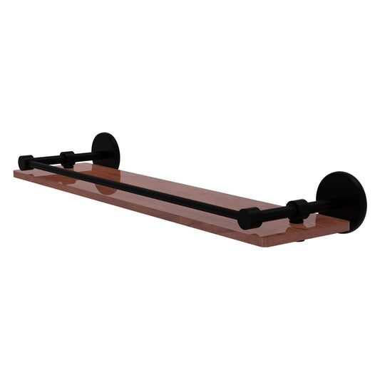 Allied Brass Prestige Skyline 22" x 5" Matte Black Solid Brass Solid IPE Ironwood Shelf With Gallery Rail