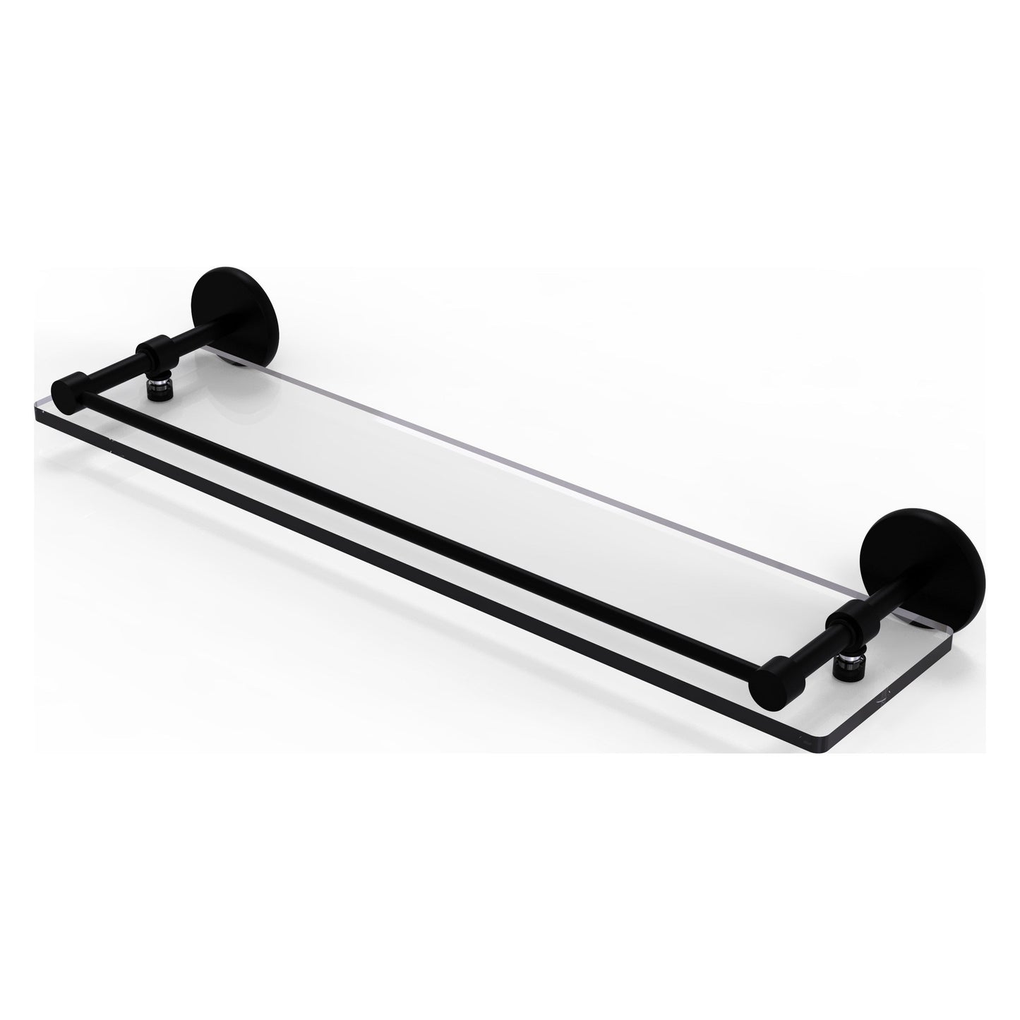 Allied Brass Prestige Skyline 22" x 5" Matte Black Solid Brass Tempered Glass Shelf With Gallery Rail