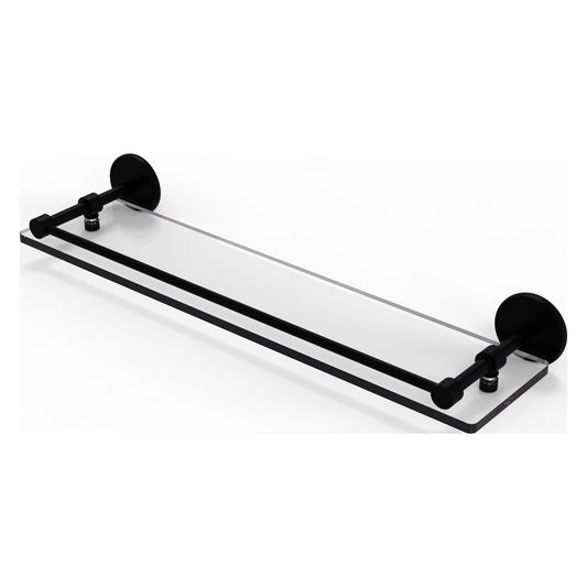 Allied Brass Prestige Skyline 22" x 5" Matte Black Solid Brass Tempered Glass Shelf With Gallery Rail