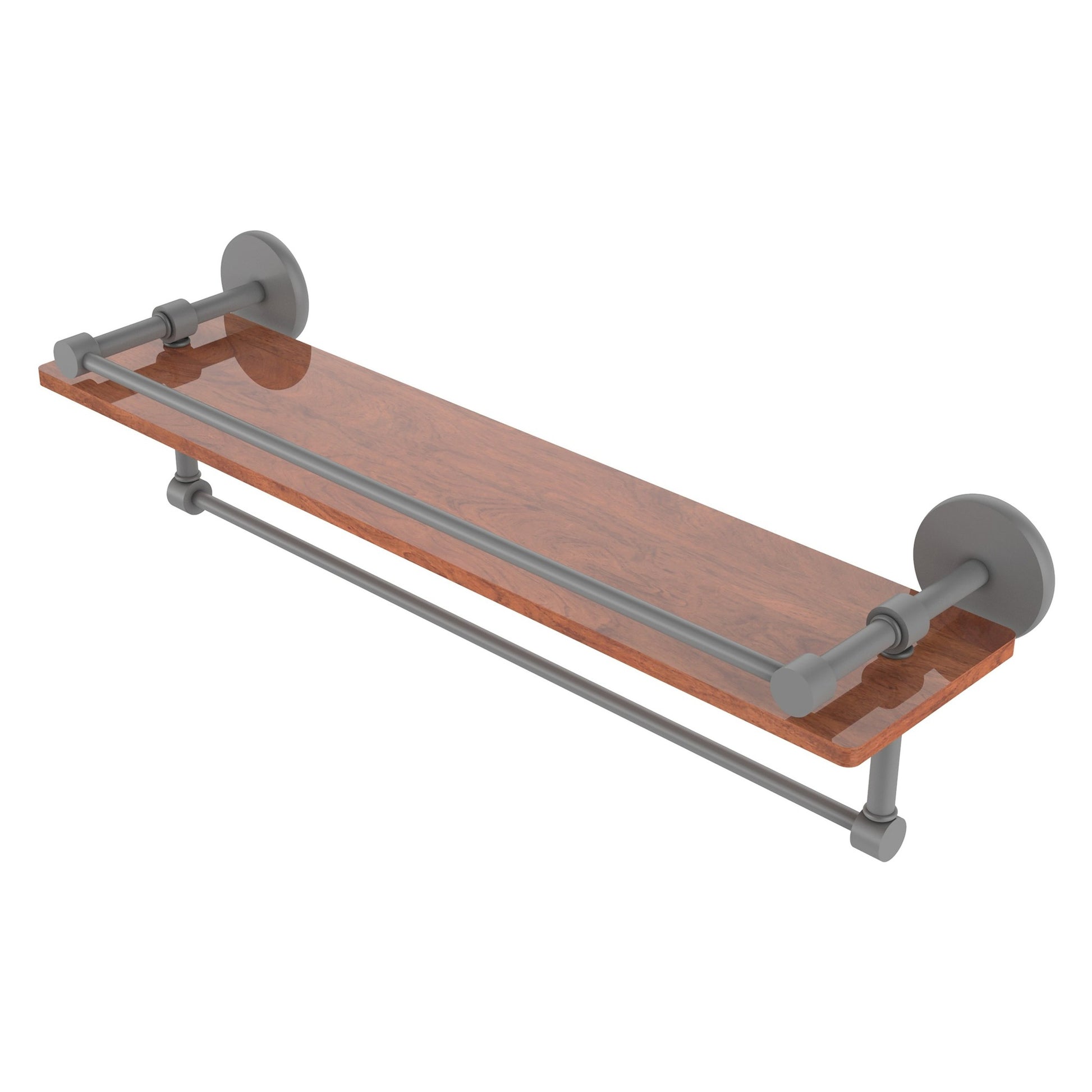 Allied Brass Prestige Skyline 22" x 5" Matte Gray Solid Brass IPE Ironwood Shelf With Gallery Rail and Towel Bar