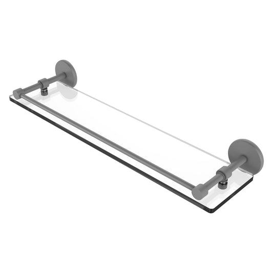 Allied Brass Prestige Skyline 22" x 5" Matte Gray Solid Brass Tempered Glass Shelf With Gallery Rail