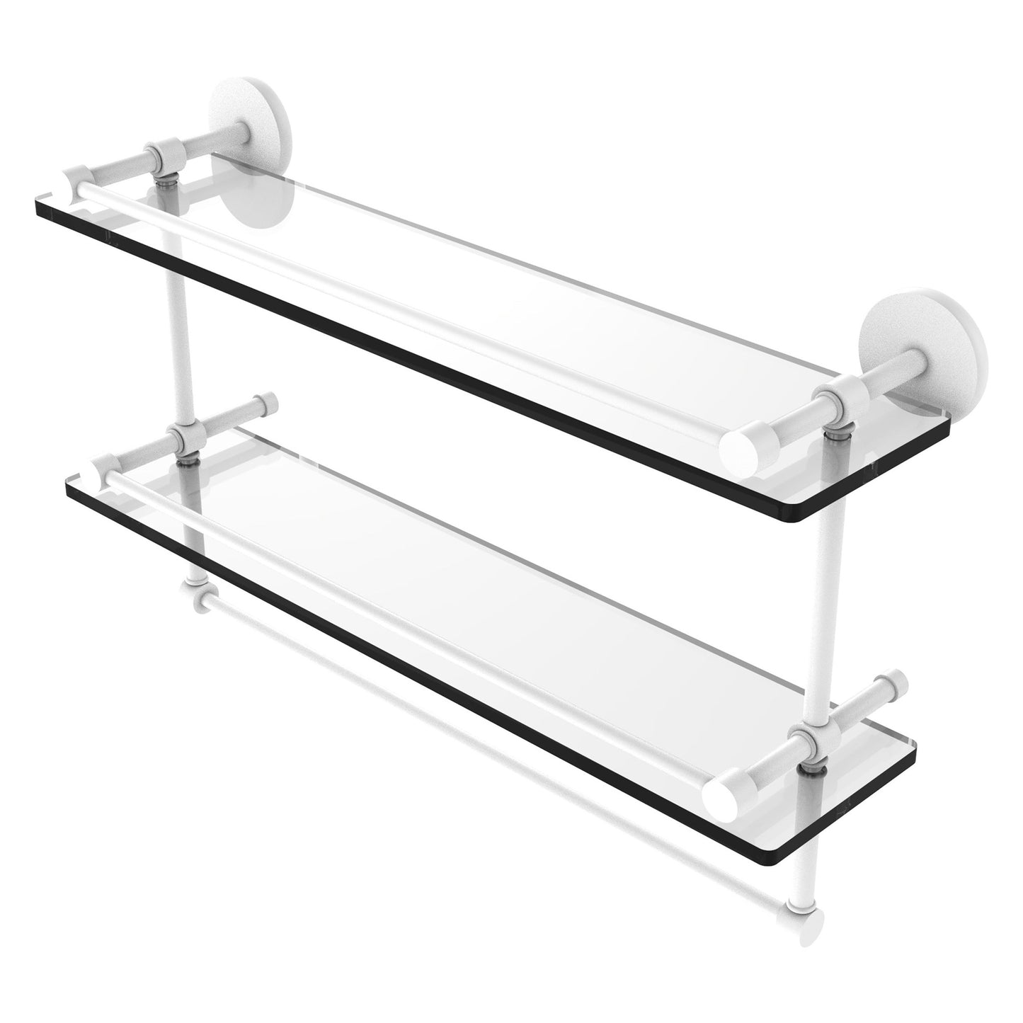 Allied Brass Prestige Skyline 22" x 5" Matte White Solid Brass Double Glass Shelf With Towel Bar
