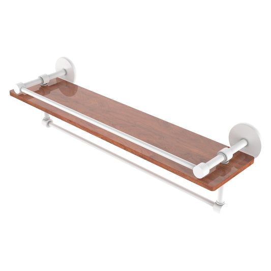Allied Brass Prestige Skyline 22" x 5" Matte White Solid Brass IPE Ironwood Shelf With Gallery Rail and Towel Bar