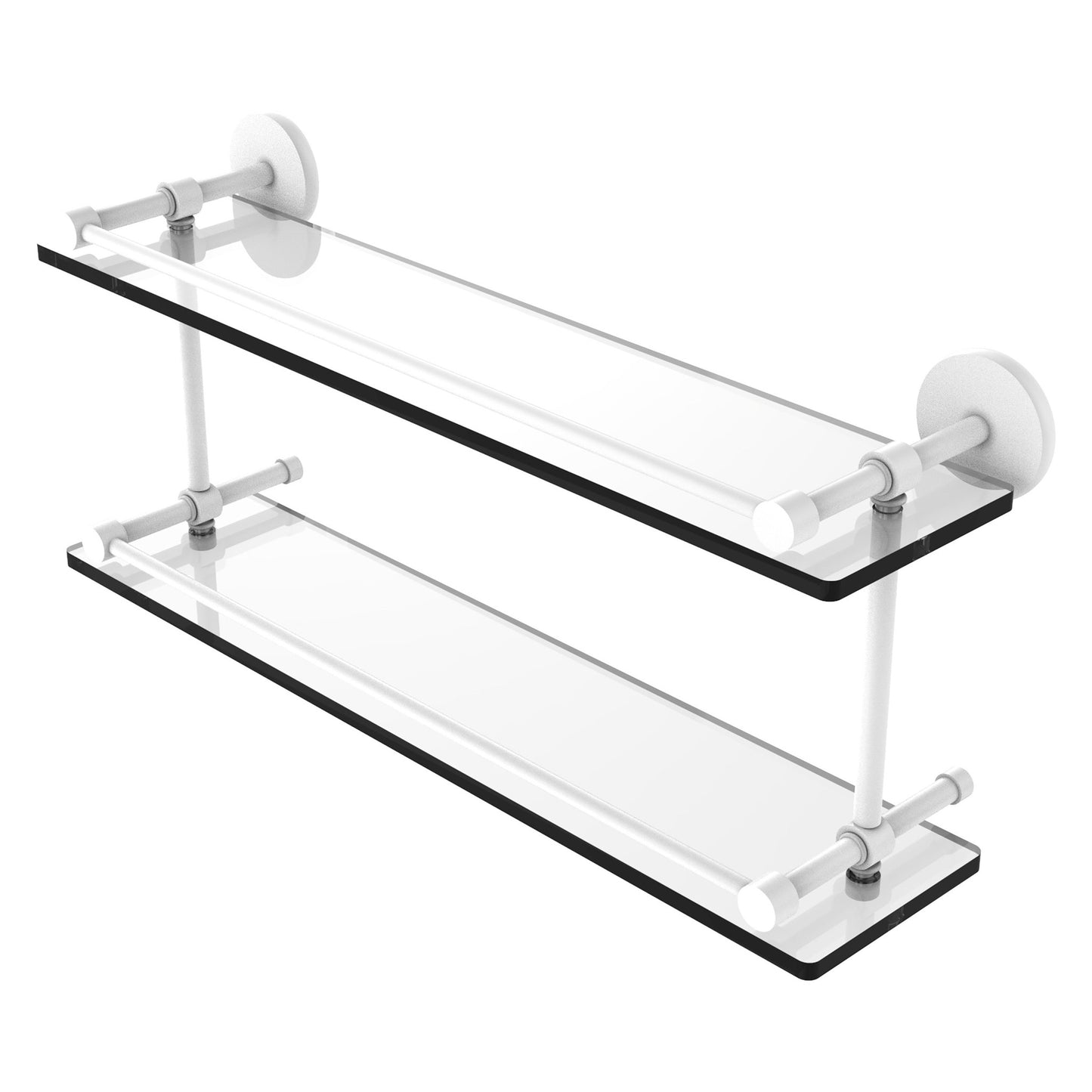 Allied Brass Prestige Skyline 22" x 5" Matte White Solid Brass Tempered Double Glass Shelf With Gallery Rail