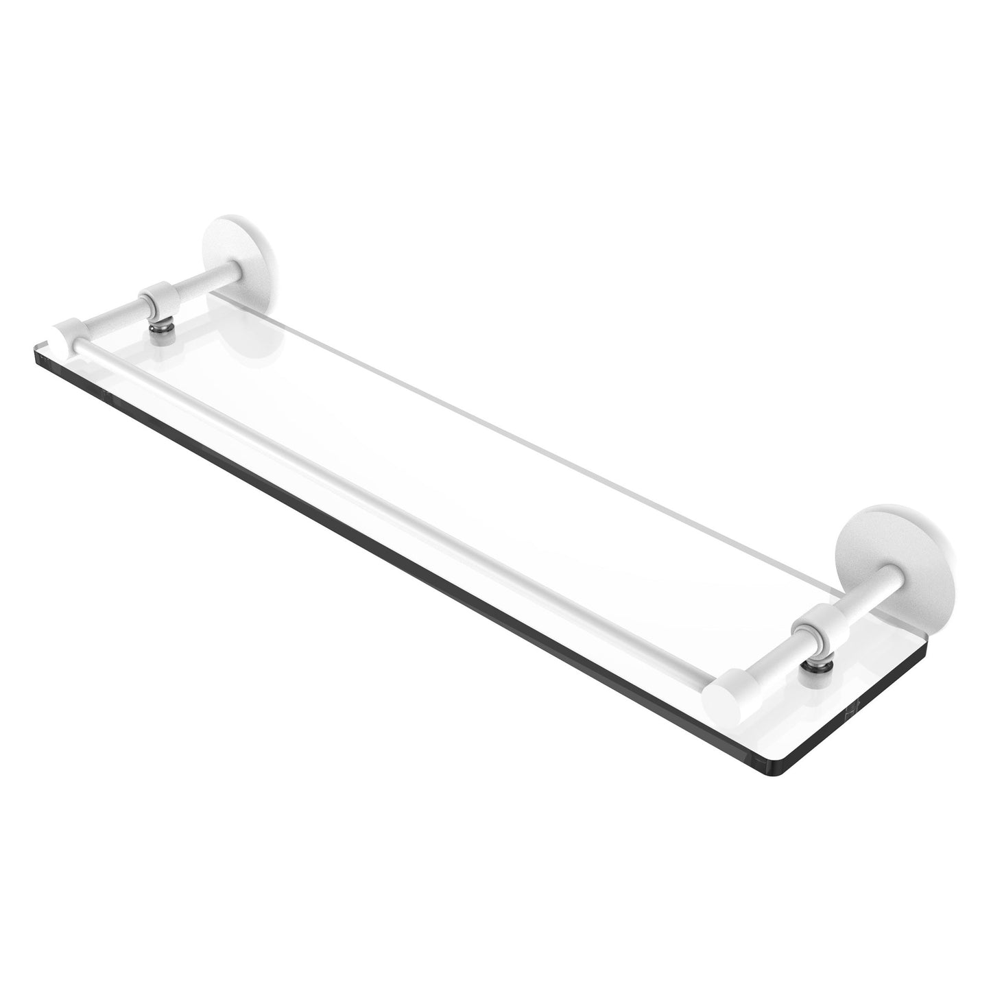 Allied Brass Prestige Skyline 22" x 5" Matte White Solid Brass Tempered Glass Shelf With Gallery Rail