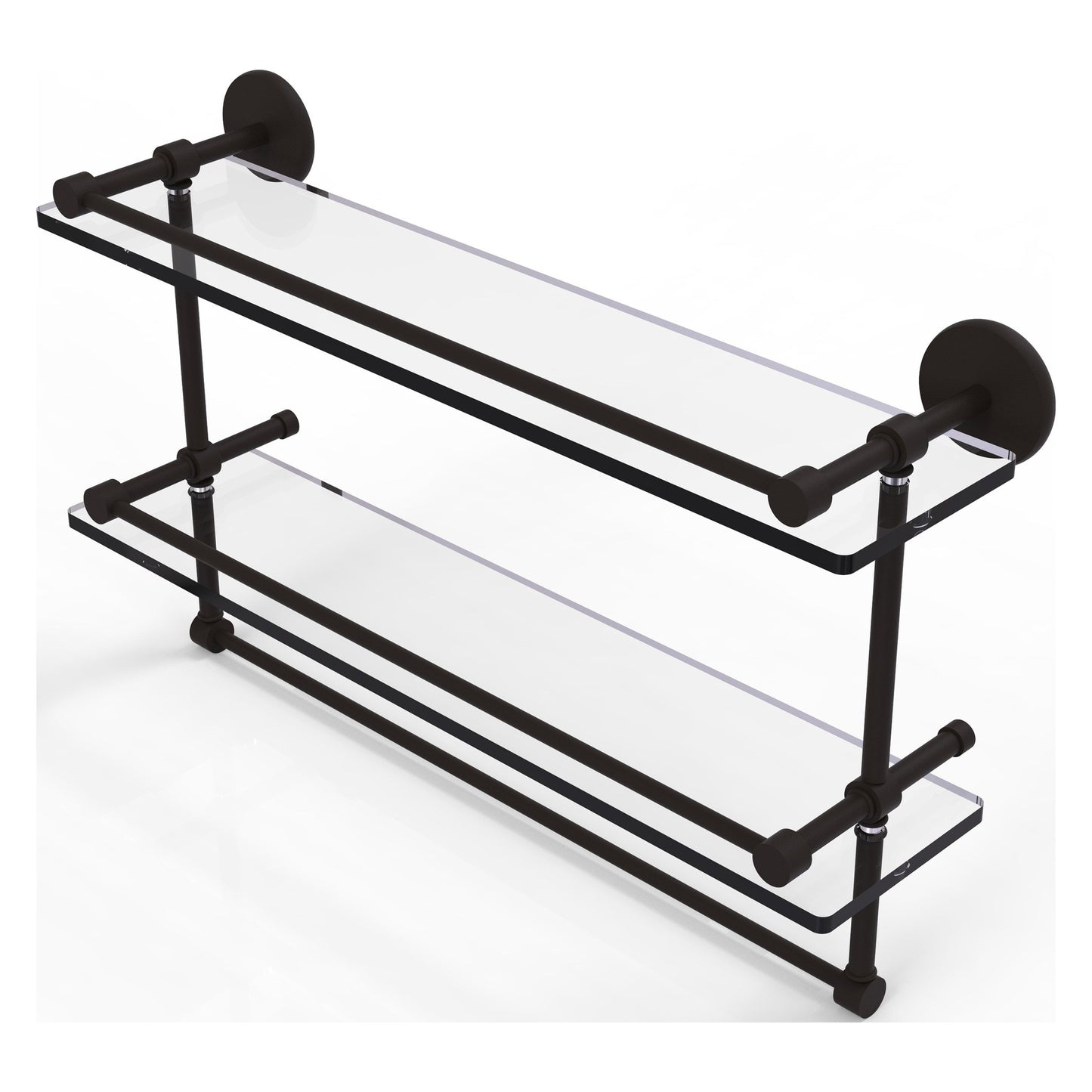 Allied Brass Prestige Skyline 22" x 5" Oil Rubbed Bronze Solid Brass Double Glass Shelf With Towel Bar