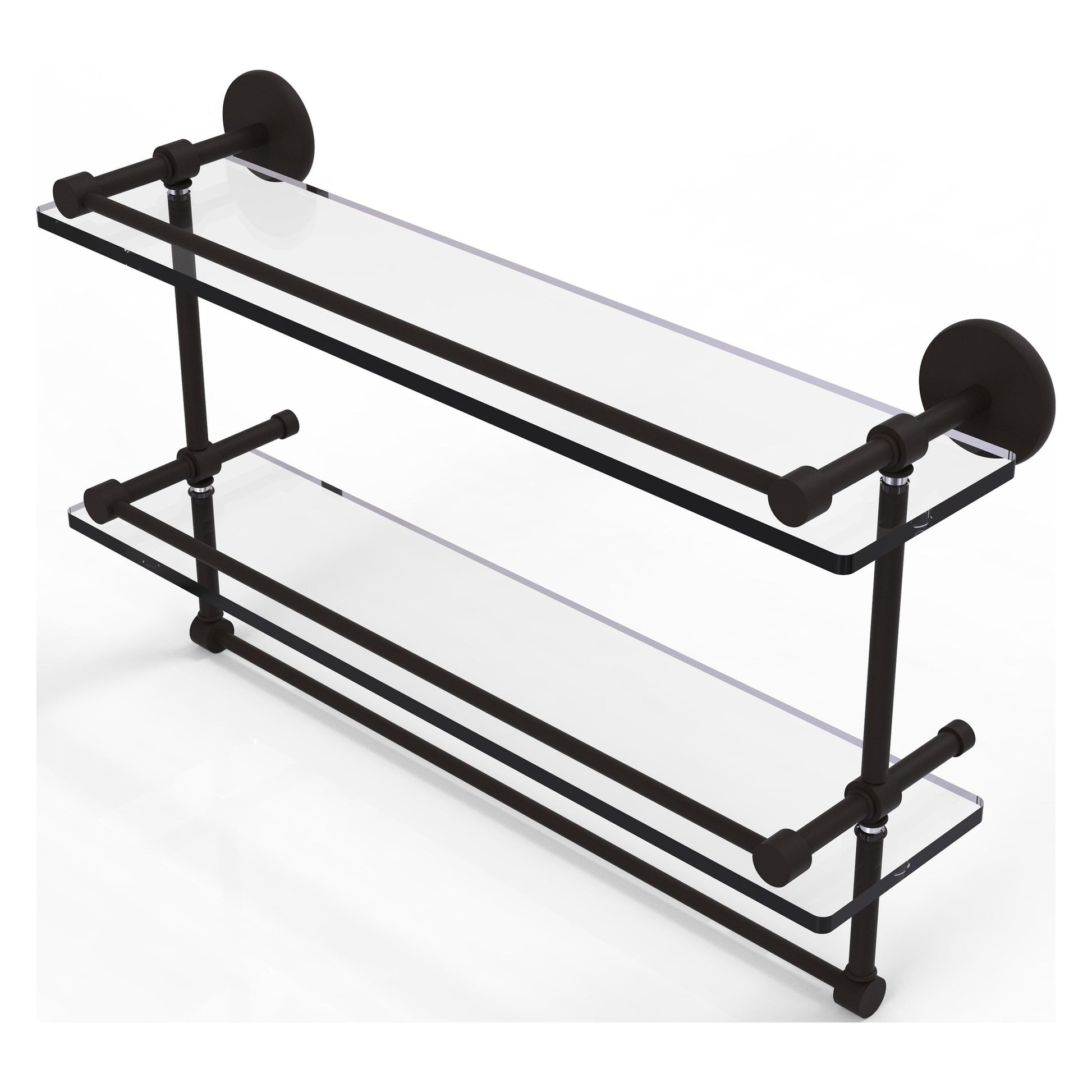 Allied Brass Prestige Skyline 22" x 5" Oil Rubbed Bronze Solid Brass Double Glass Shelf With Towel Bar