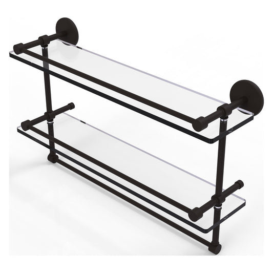 Allied Brass Prestige Skyline 22" x 5" Oil Rubbed Bronze Solid Brass Double Glass Shelf With Towel Bar