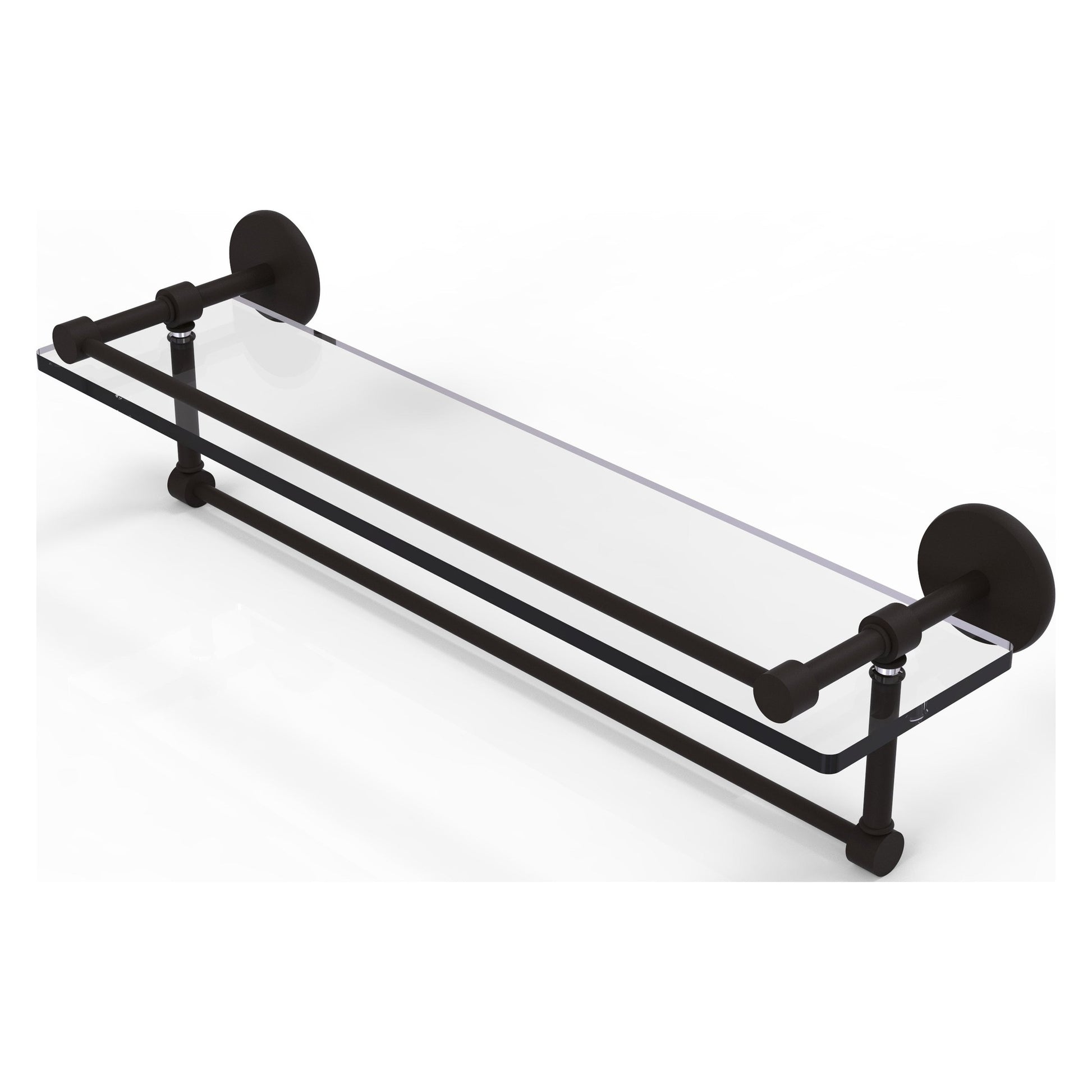 Allied Brass Prestige Skyline 22" x 5" Oil Rubbed Bronze Solid Brass Gallery Glass Shelf With Towel Bar