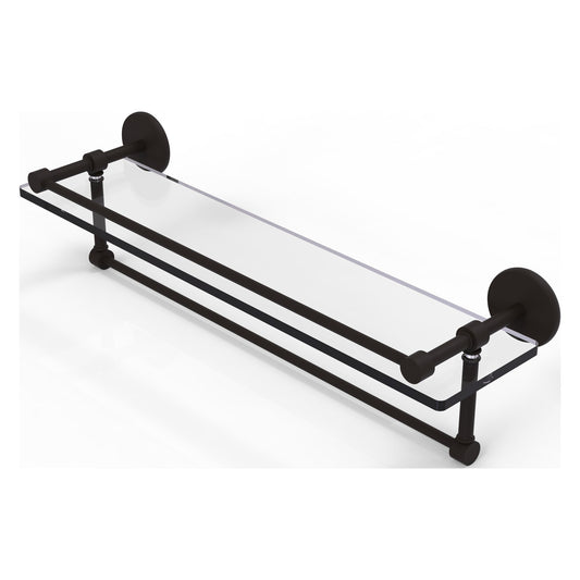 Allied Brass Prestige Skyline 22" x 5" Oil Rubbed Bronze Solid Brass Gallery Glass Shelf With Towel Bar