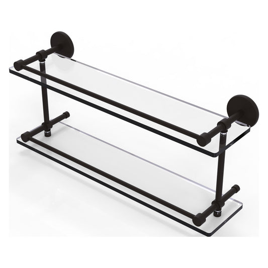 Allied Brass Prestige Skyline 22" x 5" Oil Rubbed Bronze Solid Brass Tempered Double Glass Shelf With Gallery Rail