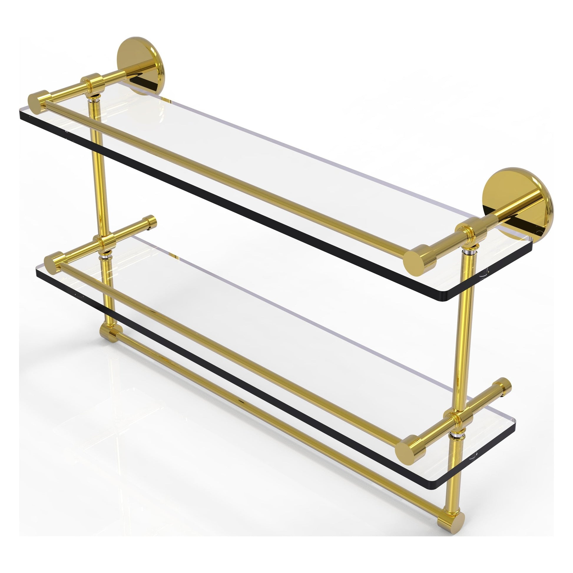Allied Brass Prestige Skyline 22" x 5" Polished Brass Solid Brass Double Glass Shelf With Towel Bar
