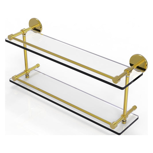 Allied Brass Prestige Skyline 22" x 5" Polished Brass Solid Brass Tempered Double Glass Shelf With Gallery Rail
