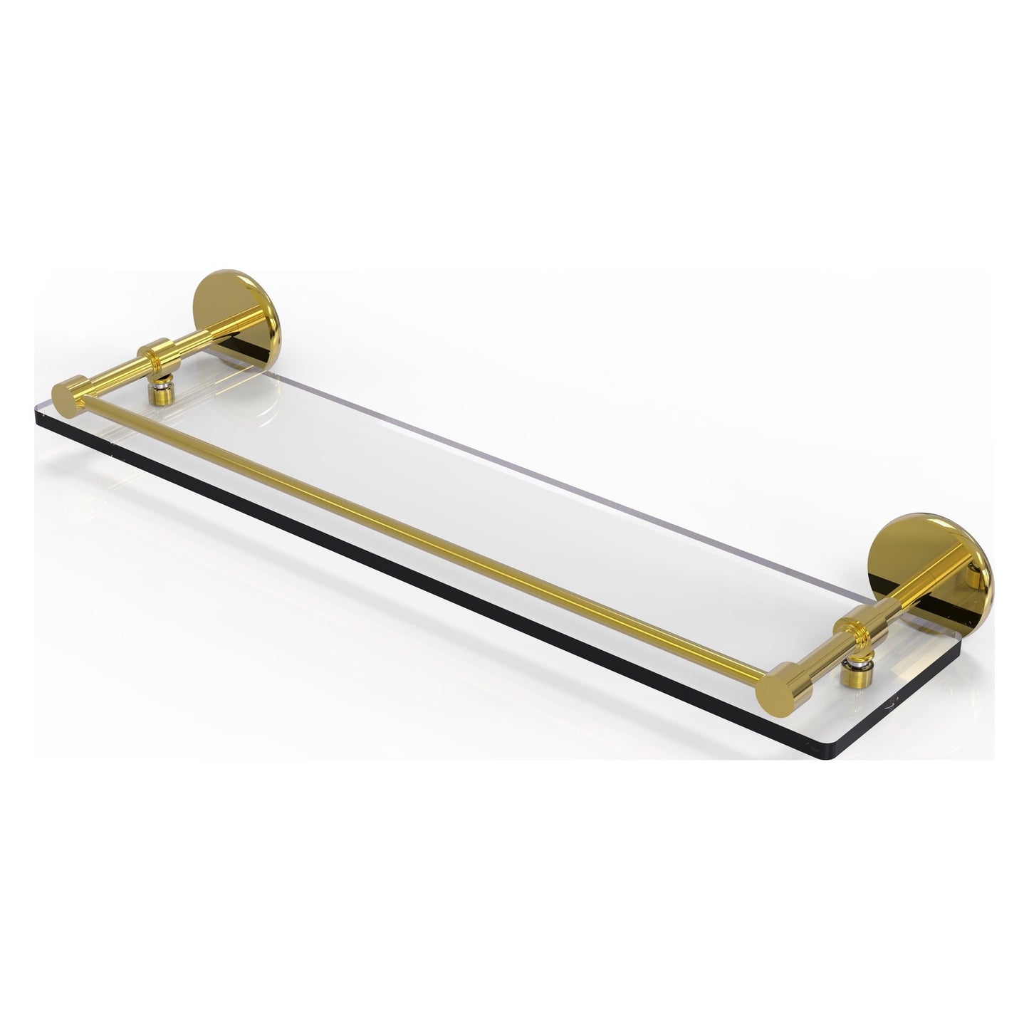 Allied Brass Prestige Skyline 22" x 5" Polished Brass Solid Brass Tempered Glass Shelf With Gallery Rail
