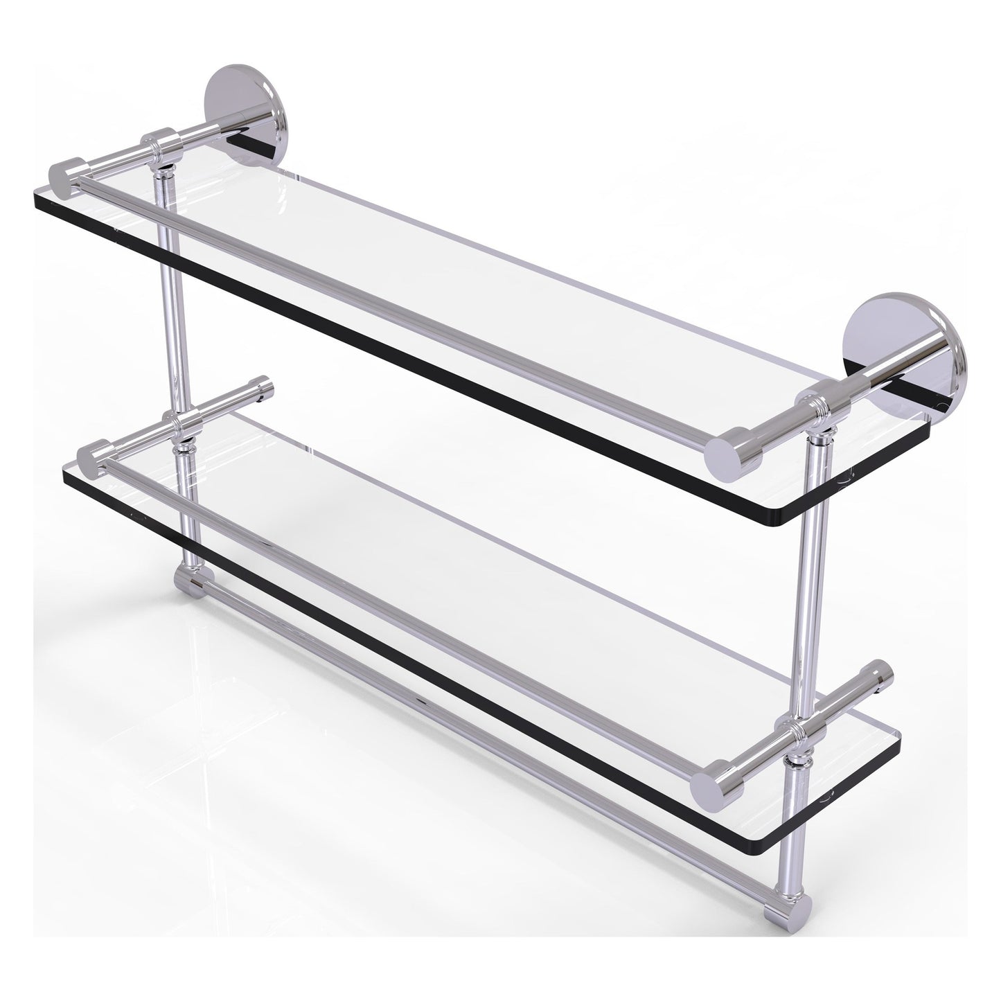 Allied Brass Prestige Skyline 22" x 5" Polished Chrome Solid Brass Double Glass Shelf With Towel Bar